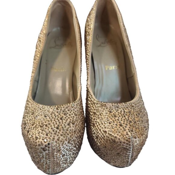 Authentic Christian Louboutin Gold Strass Daffodile Crystals Platform Heels 36/6 - Picture 8 of 14